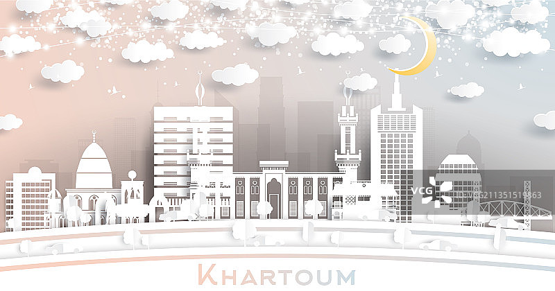 纸雕风格的苏丹喀土穆城市天际线图片素材