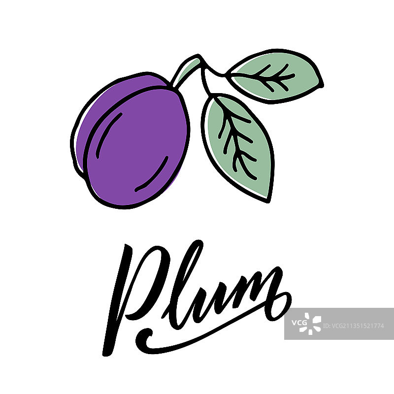 手绘李子和黑色手写字图片素材