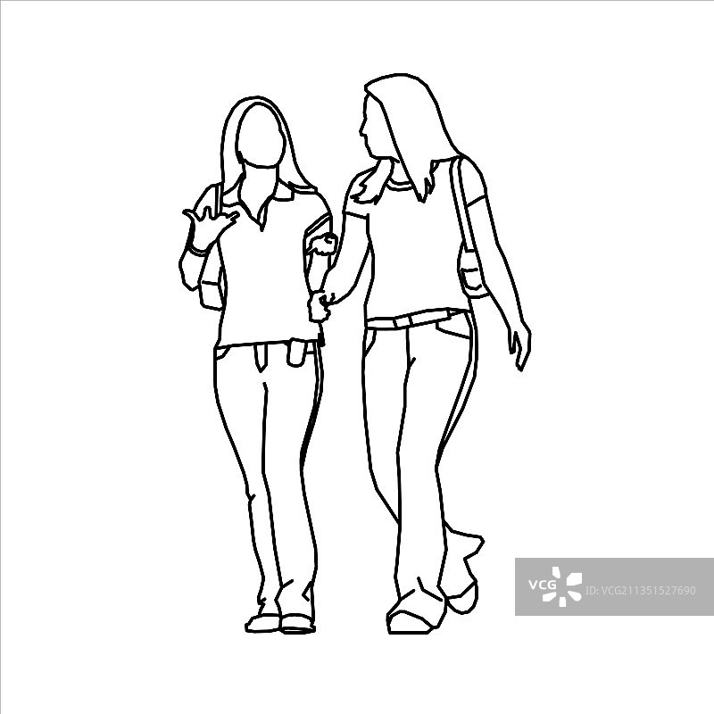 两个女人散步素描设计图片素材