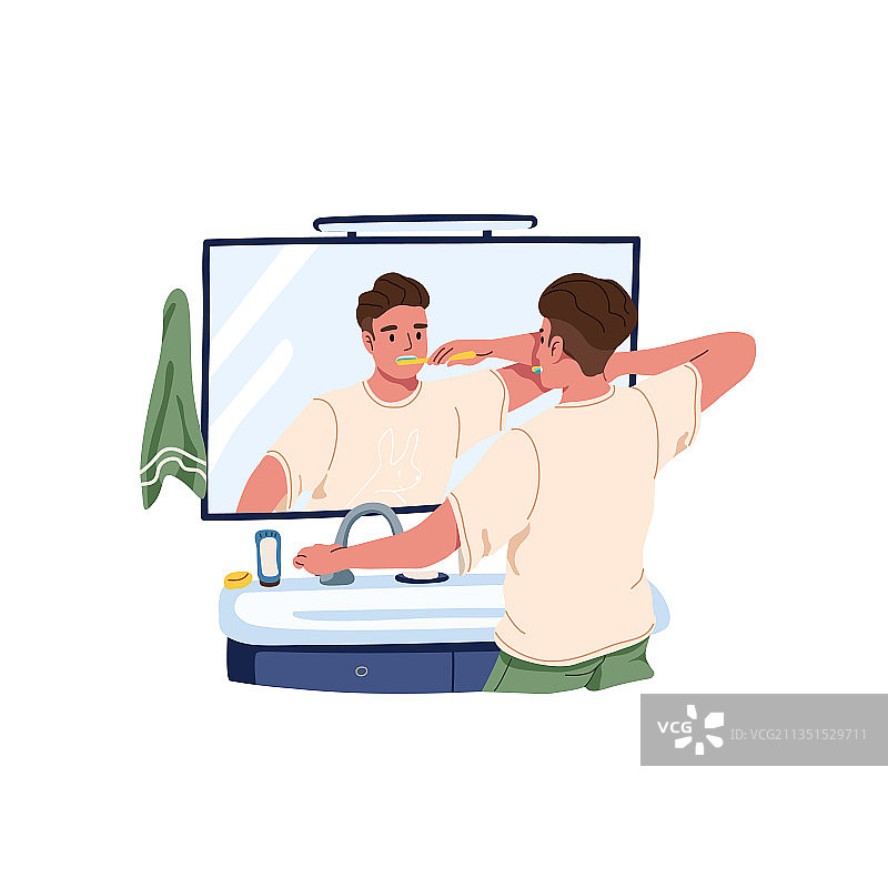 人在前面用牙刷刷牙图片素材