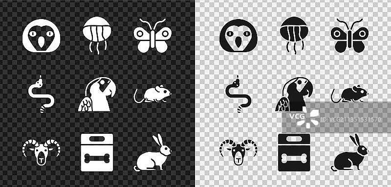 猫头鹰水母蝴蝶山羊头图案合集图片素材