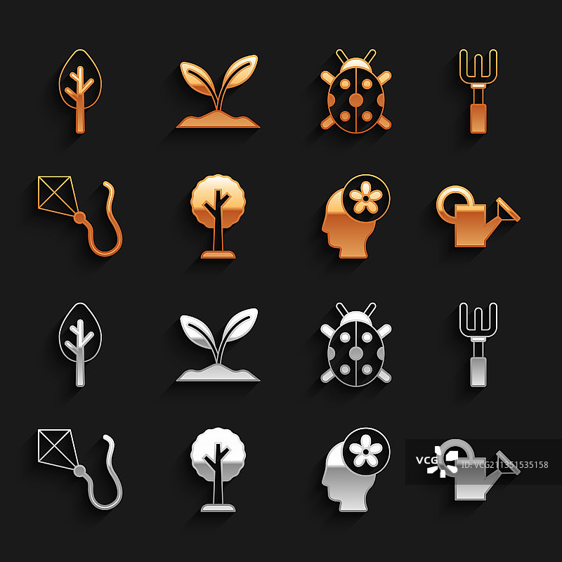 森林园林耙子喷壶人头套装图片素材