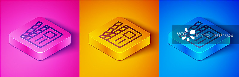 2.5D线条风格粉色背景上的电影场记板图标图片素材
