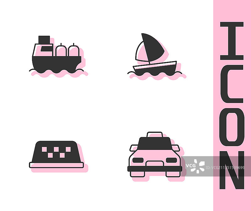 出租车、轿车、油轮、船、屋顶和游艇图标图片素材