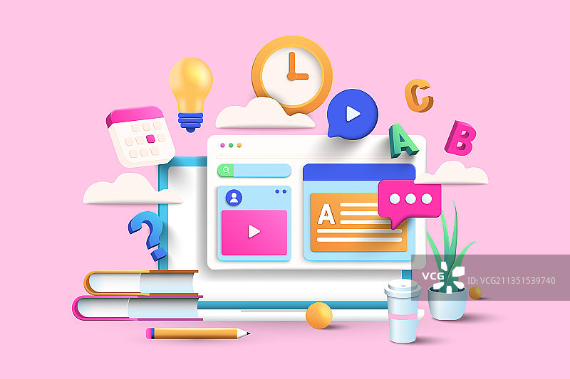 现代在线教育3D设计图片素材