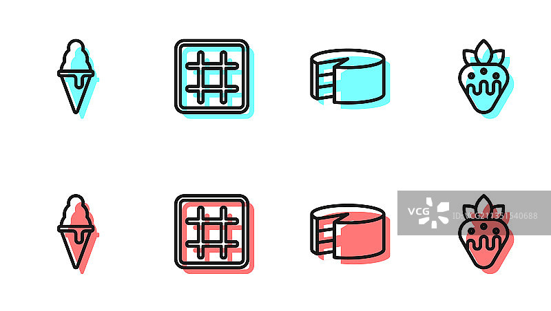 蛋糕冰淇淋蛋卷华夫饼线条组合图片素材