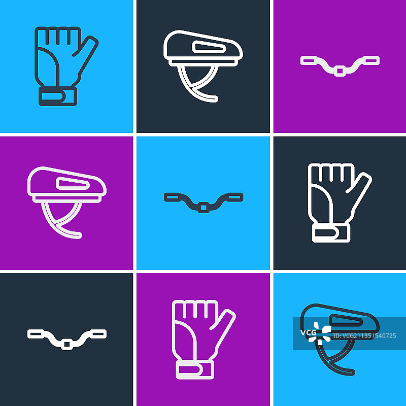 手套、自行车把手与头盔线条图标图片素材