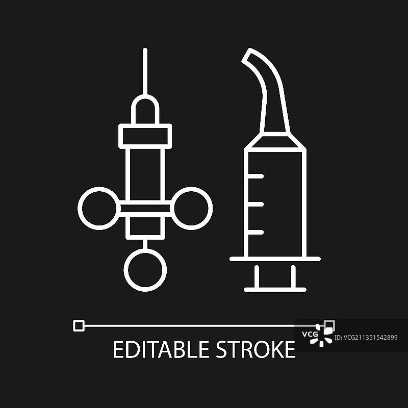 牙科冲洗注射器白色线性图标图片素材