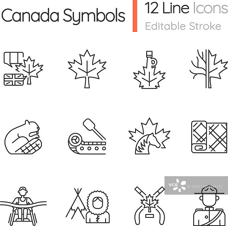 加拿大标志线性图标集图片素材