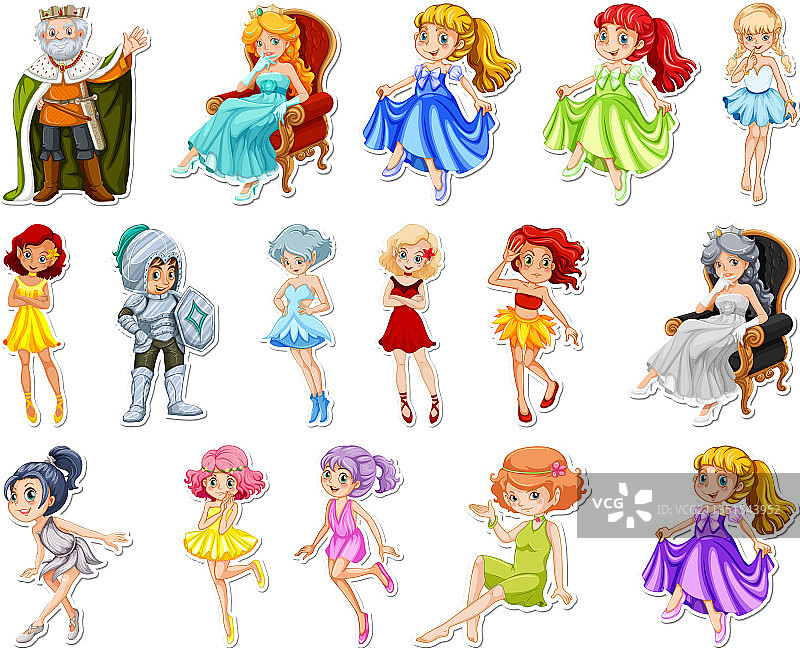 不同童话故事卡通贴纸套装图片素材