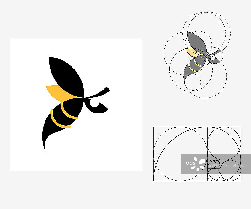 黄金比例风格蜜蜂（可编辑）图片素材