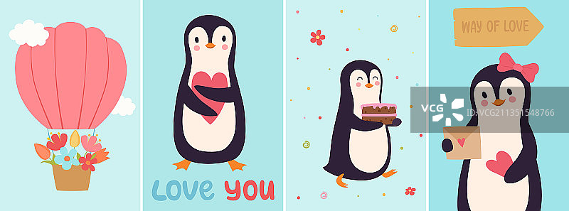 可爱卡通情侣企鹅贺卡图片素材
