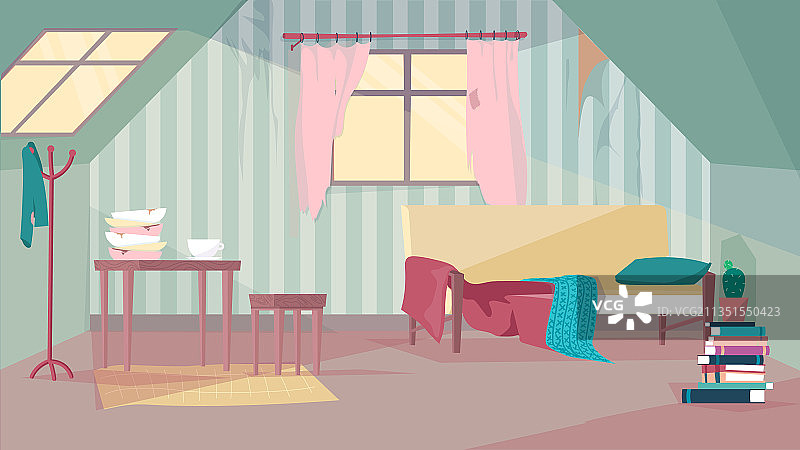 废弃房间内饰概念扁平卡通图片素材