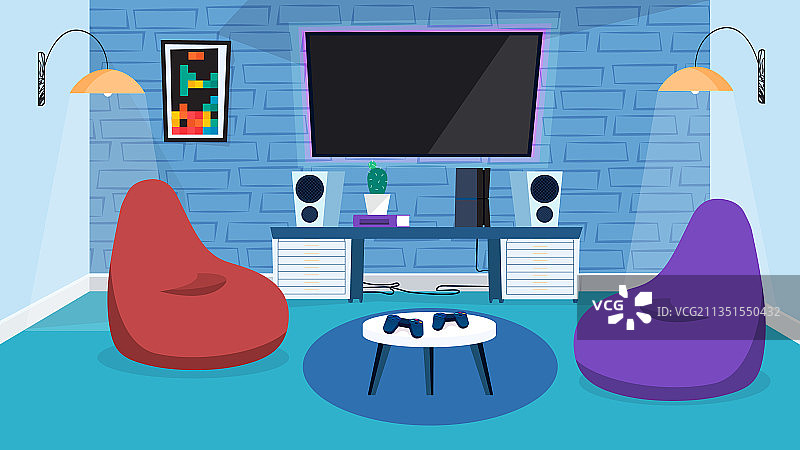 游戏室内部概念扁平卡通图片素材