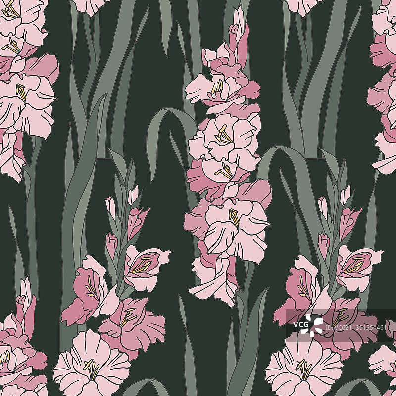 带有唐菖蒲花朵的老式卡片图片素材