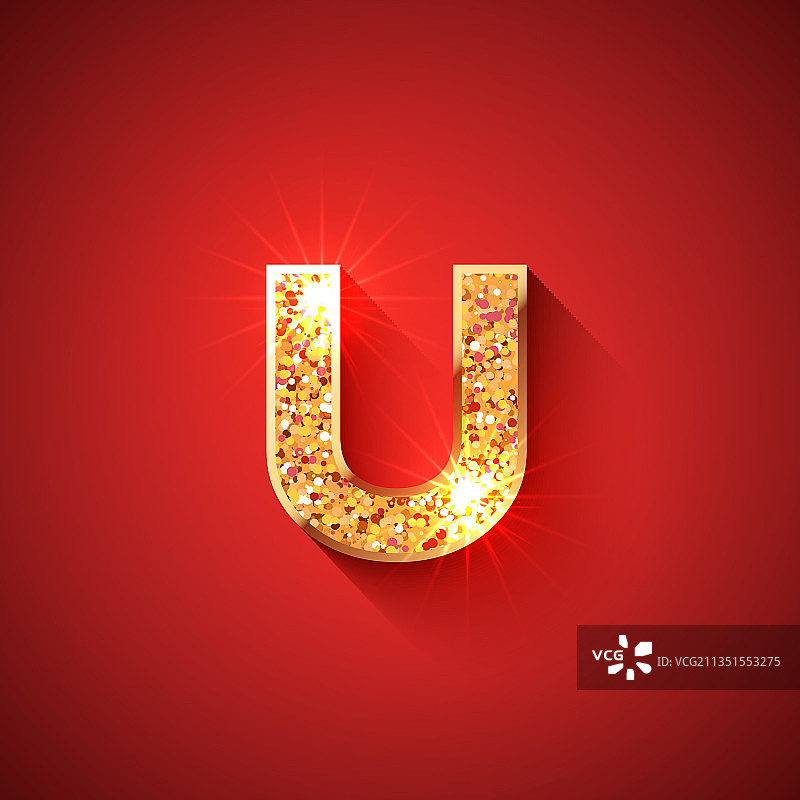 红色背景上发光的金色字母u图片素材
