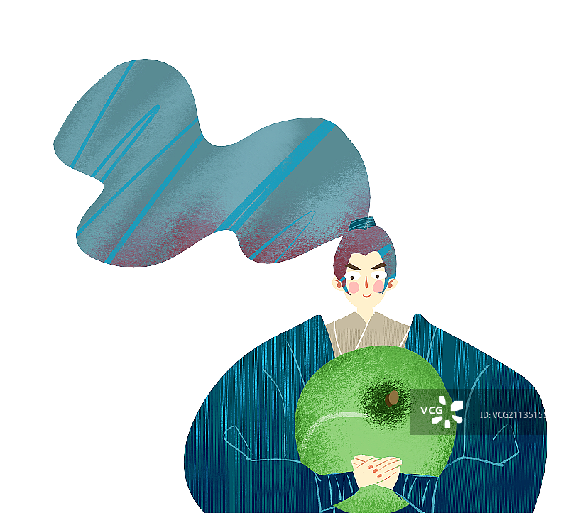 古装男孩抱着青梅插画元素图片素材