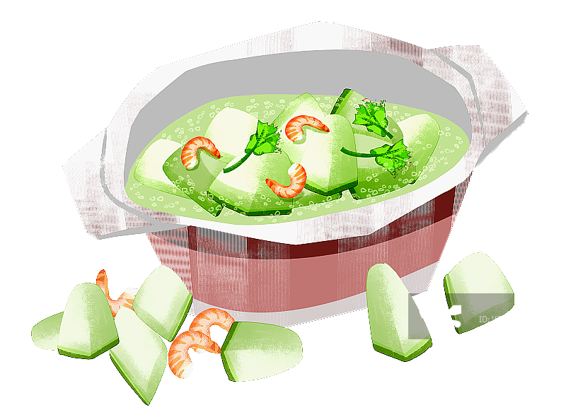 虾米冬瓜汤插画元素图片素材