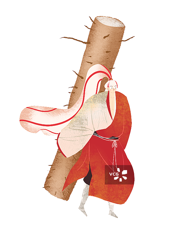 古风红衣男性背着插画元素图片素材