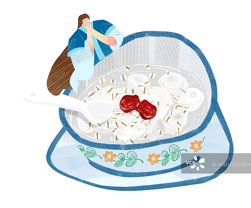 古风山药薏米粥插画元素图片素材