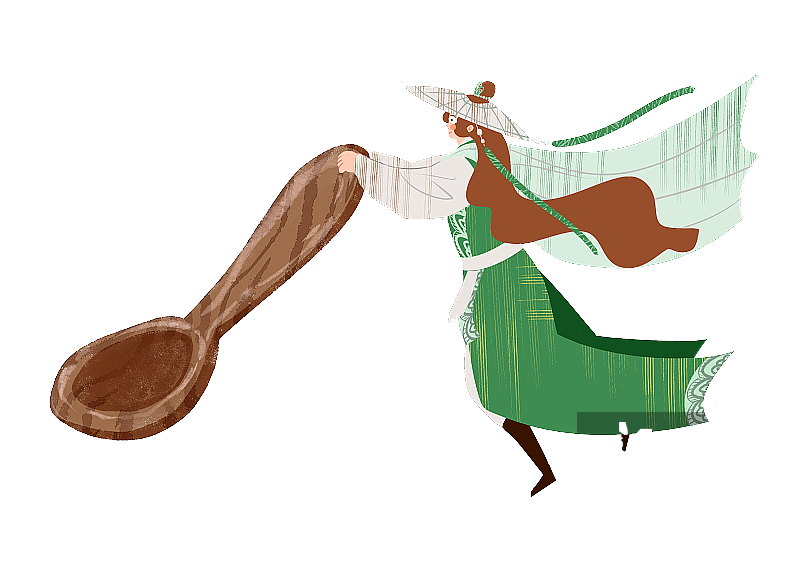 古风绿衣男性手拿勺子插画元素图片素材