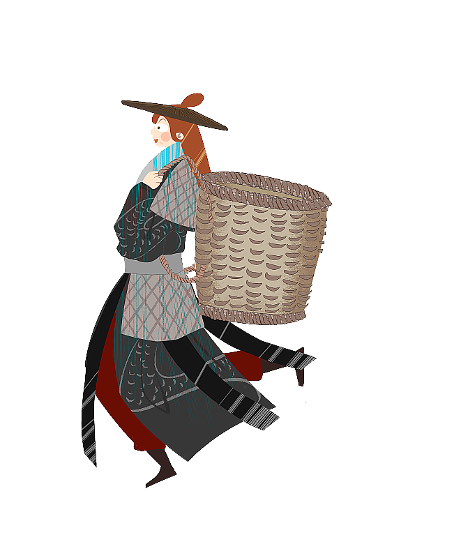古风男性背着竹筐插画元素图片素材