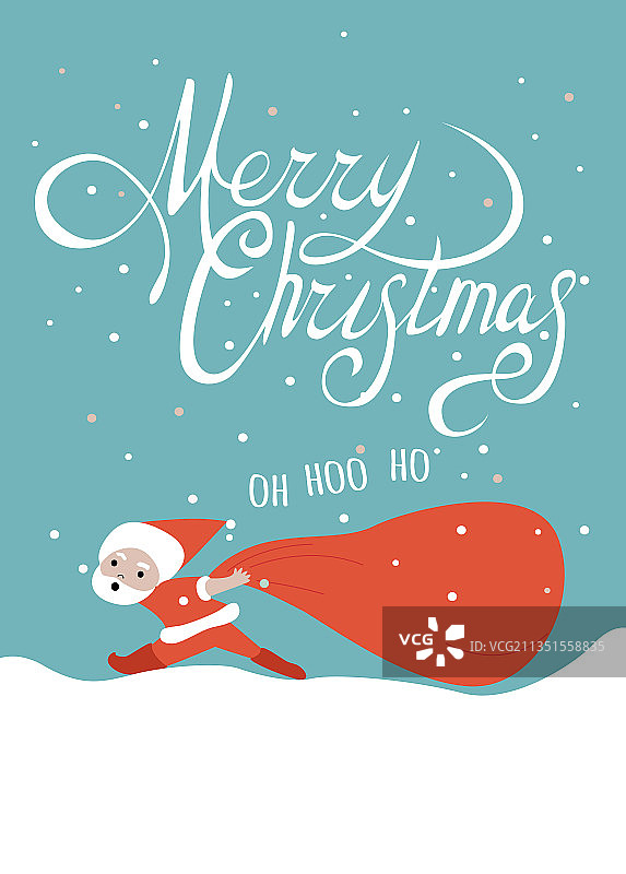 圣诞老人拉着巨大袋子的贺卡图片素材