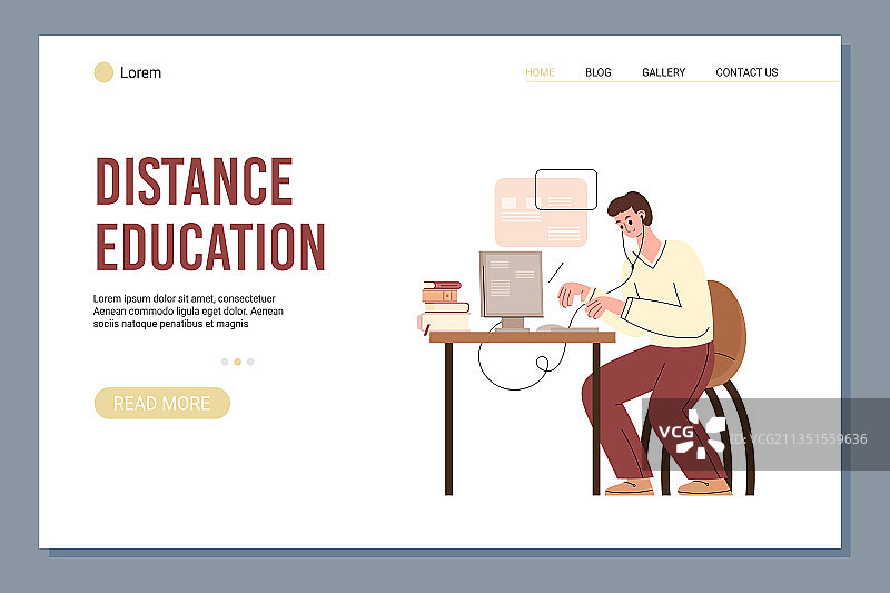 虚拟远程教育网站，男子在线学习图片素材