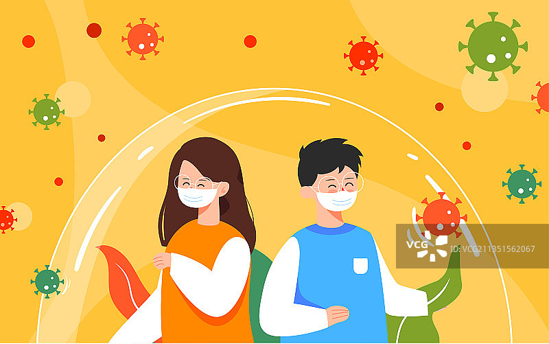 人物对抗病毒插画人群聚集疫情安全健康海报图片素材