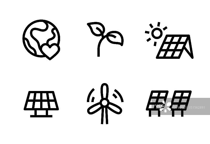 可再生能源线性图标集：环保图片素材
