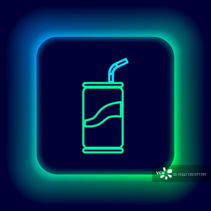 发光的霓虹灯线苏打水罐与吸管图片素材