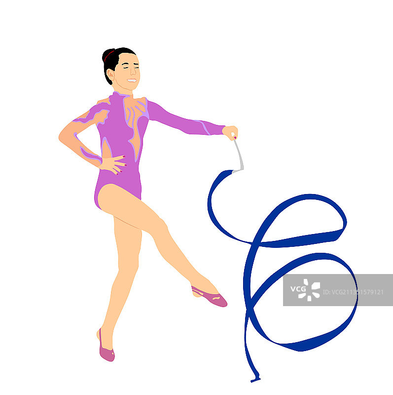 带彩带的艺术体操女运动员图片素材