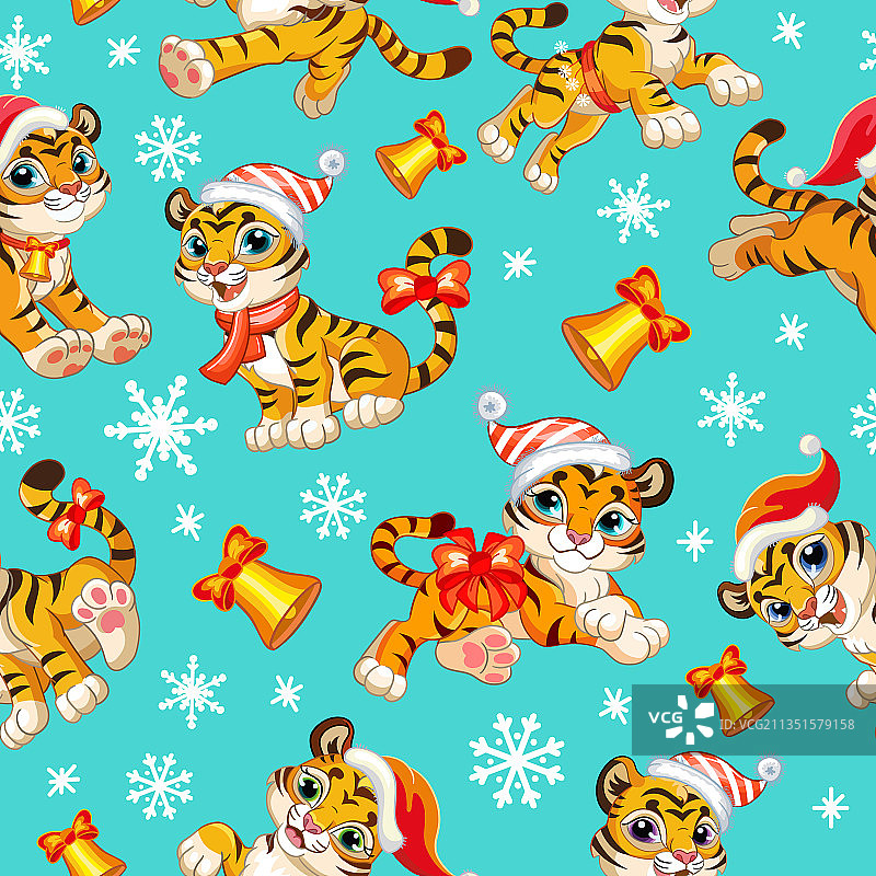 圣诞小老虎无缝图案图片素材