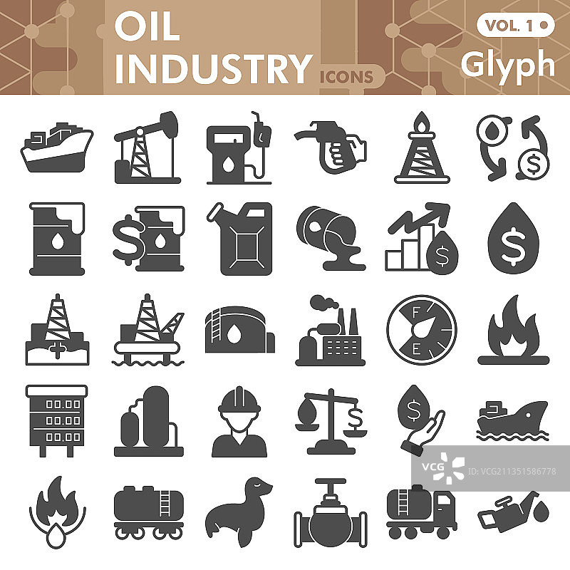 石油工业线性图标集：油田符号图片素材