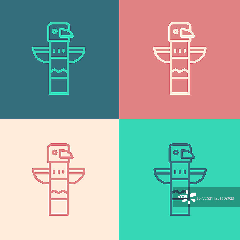 波普艺术风格线条加拿大图腾柱图标图片素材