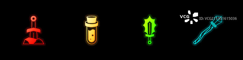 石头中的剑、药水瓶和魔法套装图片素材