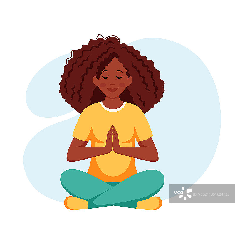 练习瑜伽的黑人女性，健康生活方式图片素材