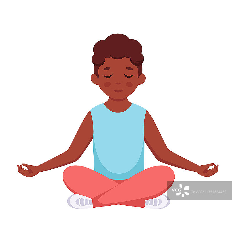 黑人男孩莲花坐冥想体操图片素材