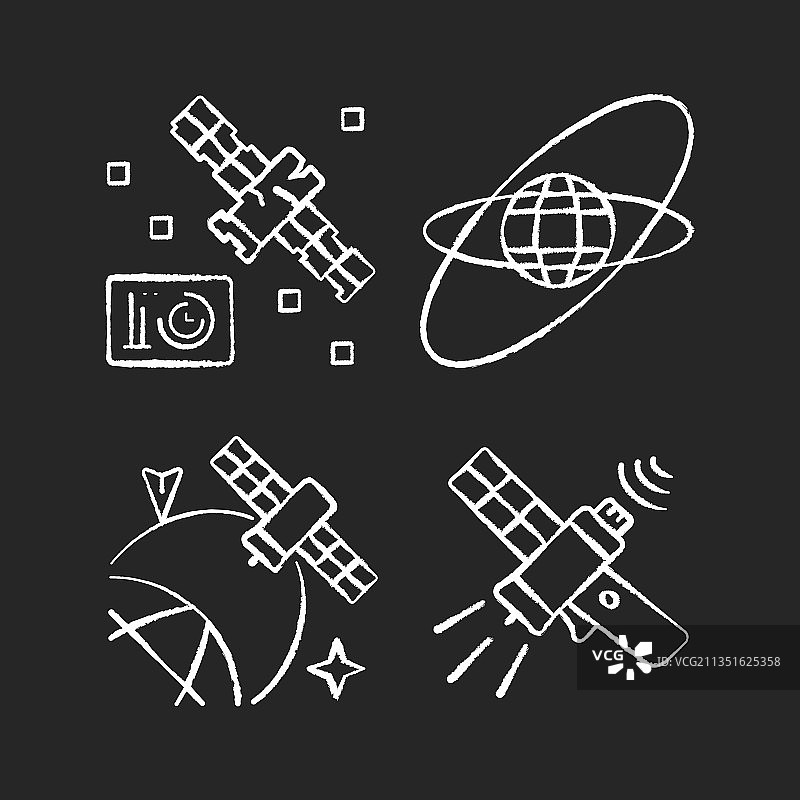 深色背景上的白色卫星图标图片素材