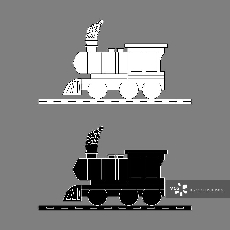 轨道上的黑白火车头轮廓图片素材