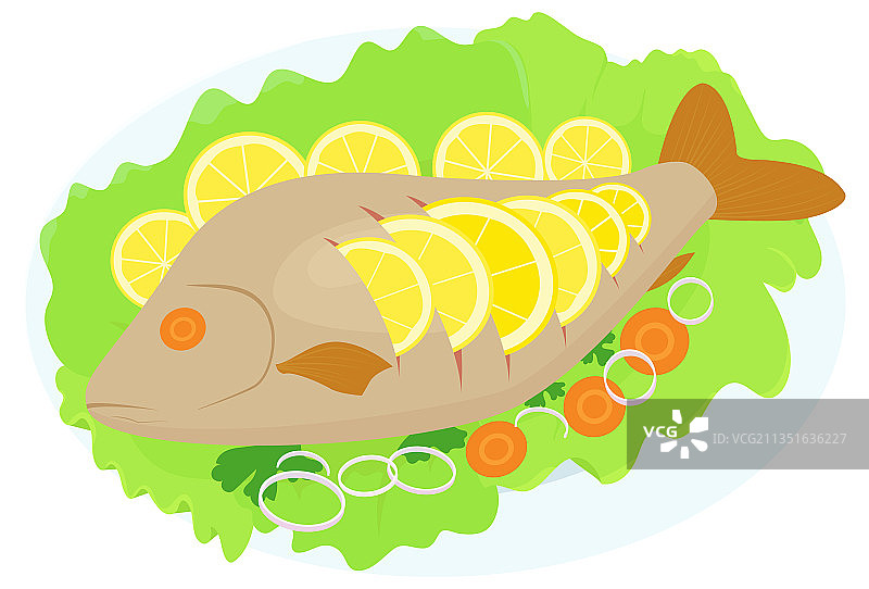 蔬菜酿烤全鱼图片素材