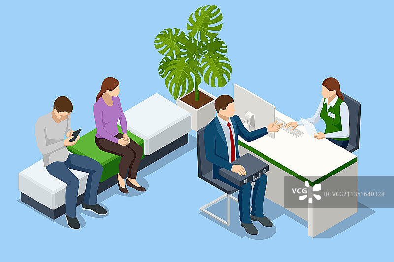 2.5D银行办公室员工图片素材