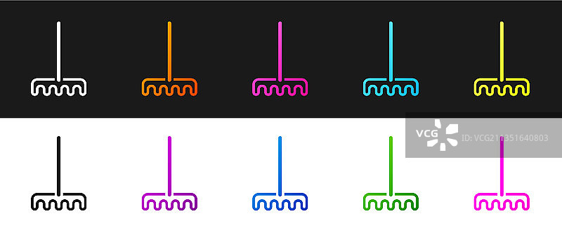 黑白背景上的花园耙子图标图片素材