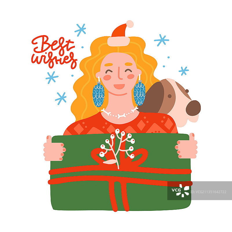 微笑的金发女人手里拿着礼品盒图片素材