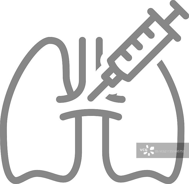 医用注射器和肺部线性图标，疫苗接种图片素材