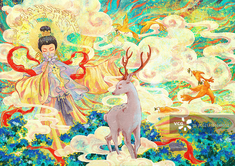 月天与神鹿图片素材