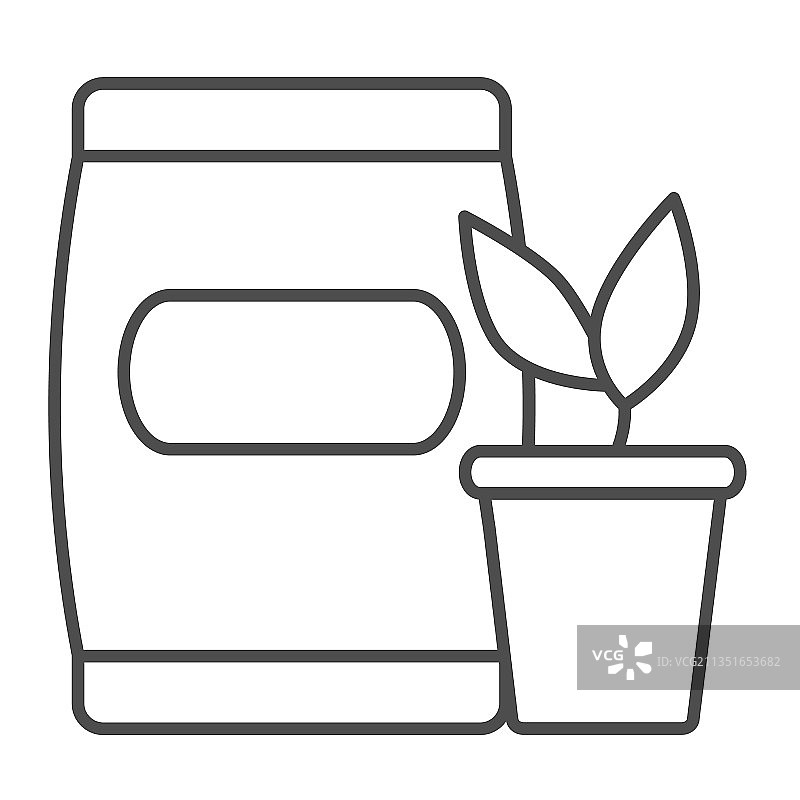 带嫩芽和土壤袋的盆栽细线图标图片素材