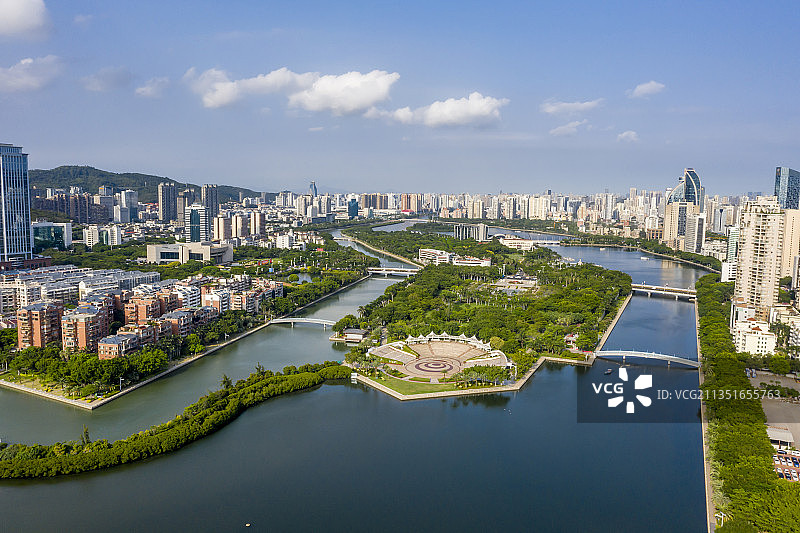 航拍城市风光厦门白鹭洲公园图片素材