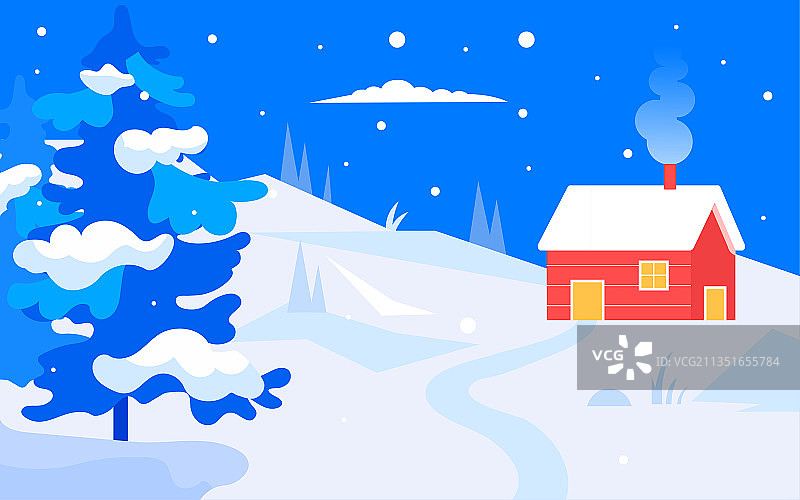 冬季大雪景色节气插画冬天人物户外活动海报图片素材