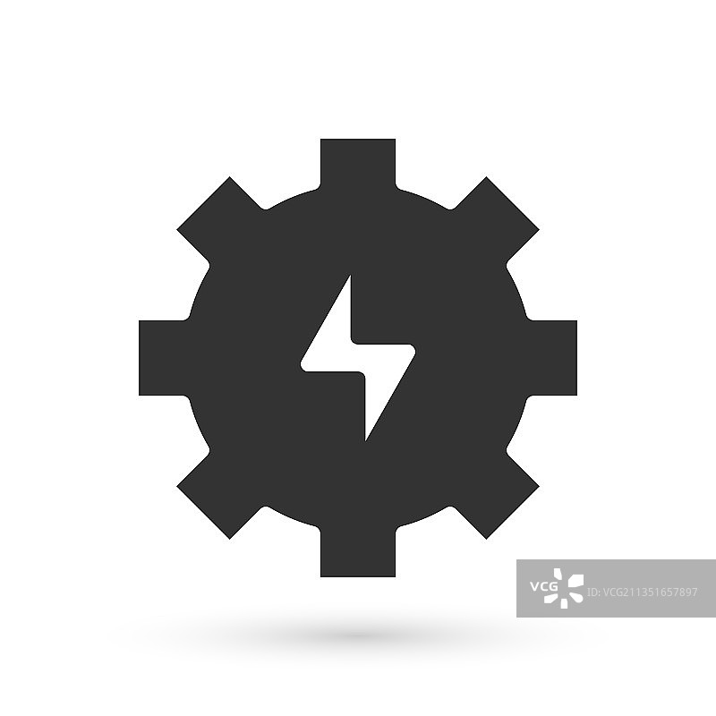白色背景上的灰色齿轮和闪电图标图片素材
